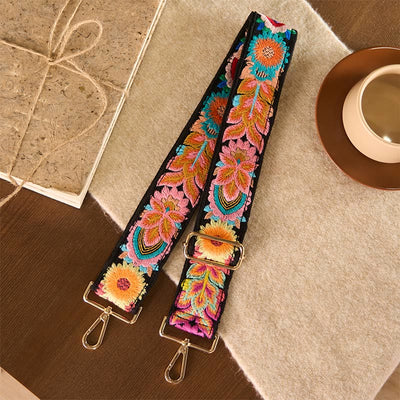 Buddha Stones Multicolor Sunflower Embroidery Adjustable Handbags Crossbody Shoulder Bag Straps - Black - 75-135*5cm - image 0