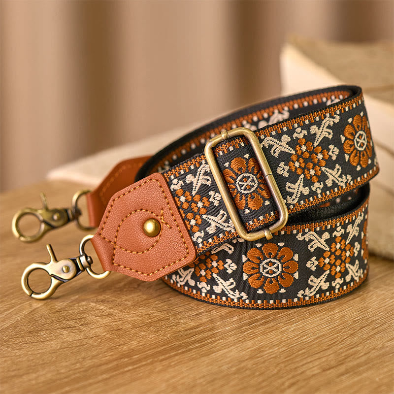 Buddha Stones Brown Flower Jacquard Adjustable Handbags Crossbody Shoulder Bag Straps - image 3