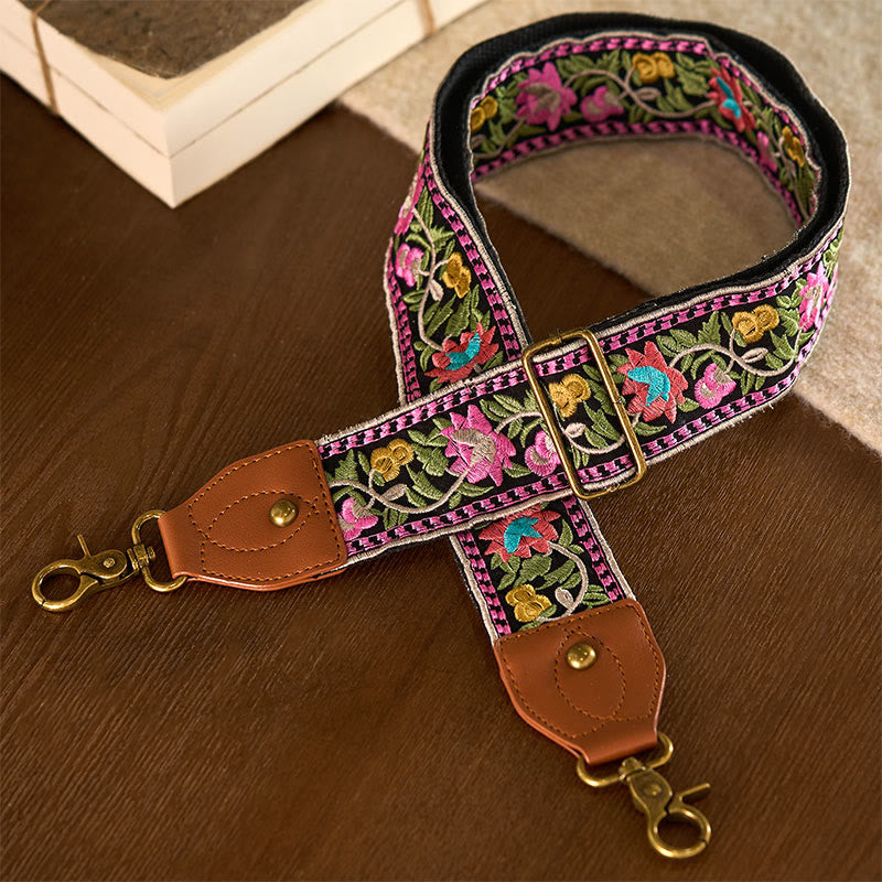 Buddha Stones Bohemian Flower Vine Geometric Embroidery Adjustable Handbags Crossbody Shoulder Bag Purse Straps Replacement - Black Pink Green - 75-135cm*5cm - image 17