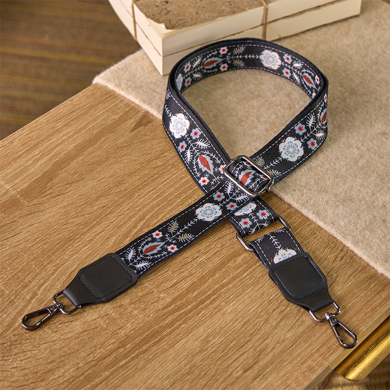 Buddha Stones Boho Black Flower Geometric Adjustable Handbags Crossbody Shoulder Bag Straps Replacement - Black Flower - 75-145cm*3.8cm - image 0
