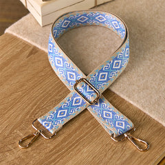 Buddha Stones Boho Rhombus Quadrilateral Stripe Geometric Jacquard Adjustable Handbags Crossbody Shoulder Bag Straps Replacement - Blue - 75-145cm*3.8cm - image 0