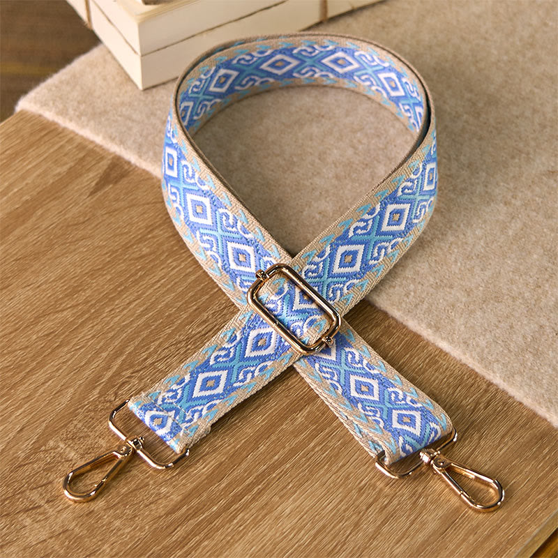 Buddha Stones Boho Rhombus Quadrilateral Stripe Geometric Jacquard Adjustable Handbags Crossbody Shoulder Bag Straps Replacement - Blue - 75-145cm*3.8cm - image 0