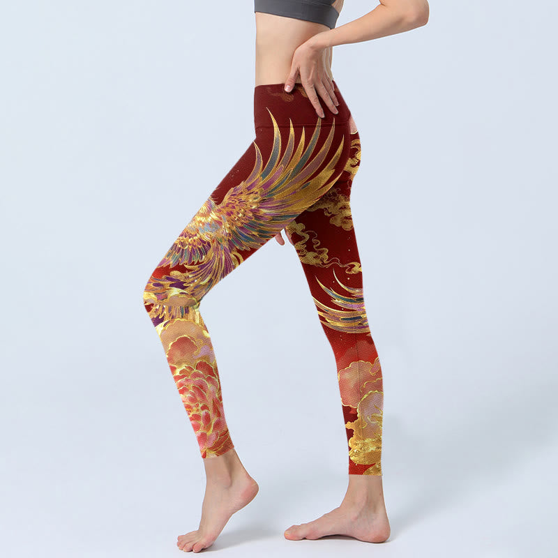 Buddha Stones Gorgeous Phoenix Peony Cloud Pattern Print Gym Leggings Women's Yoga Pants - image 2
