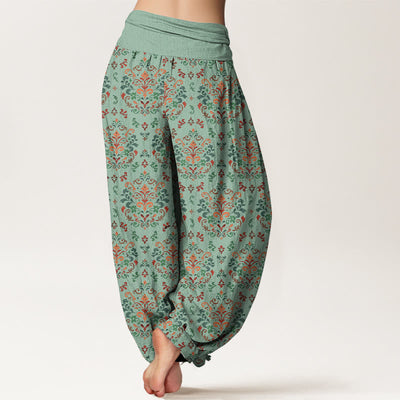 Buddha Stones Pure Cotton Retro Symmetrical Flower Leaf Pattern Women's Elastic Waist Harem Pants - image 6