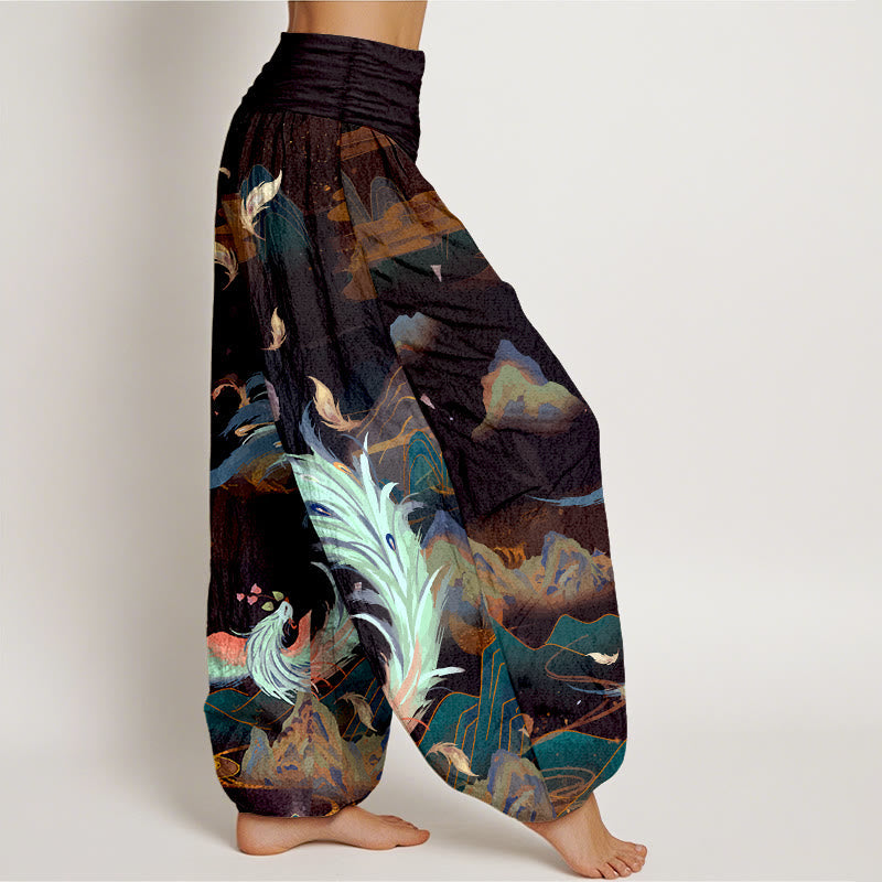 Buddha Stones Pure Cotton Gorgeous Phoenix Mountain Cloud Pattern Women's Elastic Waist Harem Pants - image 7