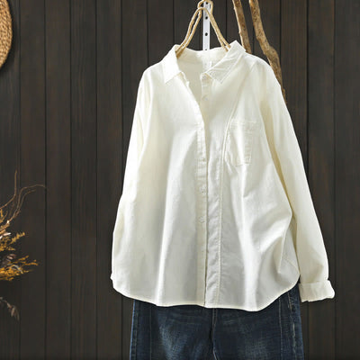 Buddha Stones Fall Solid Button Down Decorative Pocket Stand Collar Long Sleeve Women's Cotton Shirt - White - US4，UK/AU8，EU36 (L) - image 30