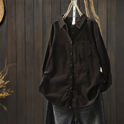 Buddha Stones Fall Solid Button Down Decorative Pocket Stand Collar Long Sleeve Women's Cotton Shirt - Sienna - US4，UK/AU8，EU36 (L) - image 16
