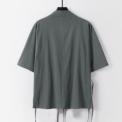 Buddha Stones Plain Lace-up Cotton Linen Men's Three Quarter Sleeve Kimono - image 1