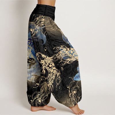 Buddha Stones Pure Cotton Lively Koi Fish Pattern Women's Elastic Waist Harem Pants - image 7