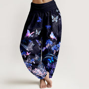 Foviel reine Baumwolle traumhafte Schmetterling Blumengras Bambus Muster Damen elastische Taille Harem Hose