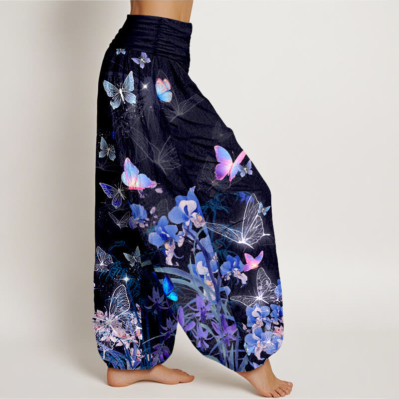 Buddha Stones Pure Cotton Dreamlike Butterfly Flower Grass Bamboo Pattern Women's Elastic Waist Harem Pants - image 2