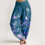 Foviel reine Baumwolle traumhafte Schmetterling Blumengras Bambus Muster Damen elastische Taille Harem Hose