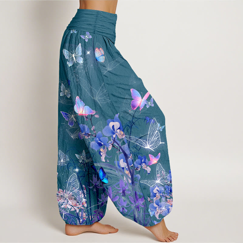 Buddha Stones Pure Cotton Dreamlike Butterfly Flower Grass Bamboo Pattern Women's Elastic Waist Harem Pants - image 7