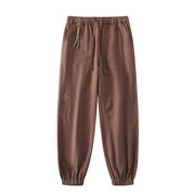 Foviel Summer Ramie Linen Cotton Ankle-Length Elastic Cuffs Tapered Men's Pants With Pockets