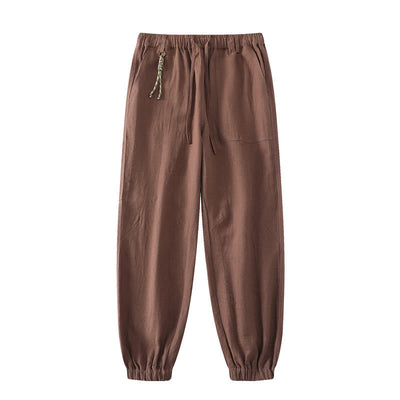 Buddha Stones Summer Ramie Linen Cotton Ankle-Length Elastic Cuffs Tapered Men's Pants With Pockets - Chocolate - US/UK/AU46，EU56 (5XL) - image 15