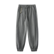 Foviel Summer Ramie Linen Cotton Ankle-Length Elastic Cuffs Tapered Men's Pants With Pockets