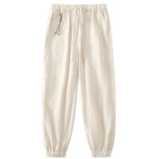 Foviel Summer Ramie Linen Cotton Ankle-Length Elastic Cuffs Tapered Men's Pants With Pockets