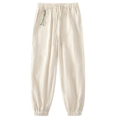 Buddha Stones Summer Ramie Linen Cotton Ankle-Length Elastic Cuffs Tapered Men's Pants With Pockets - Beige - US/UK/AU46，EU56 (5XL) - image 0