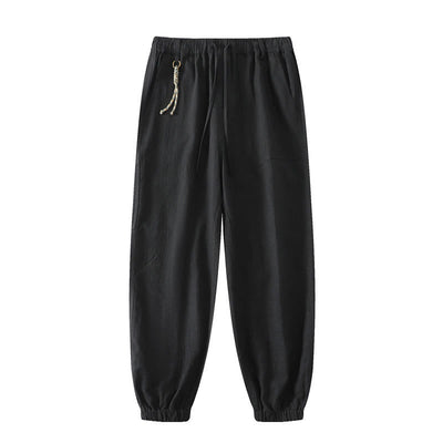 Buddha Stones Summer Ramie Linen Cotton Ankle-Length Elastic Cuffs Tapered Men's Pants With Pockets - Black - US/UK/AU46，EU56 (5XL) - image 13