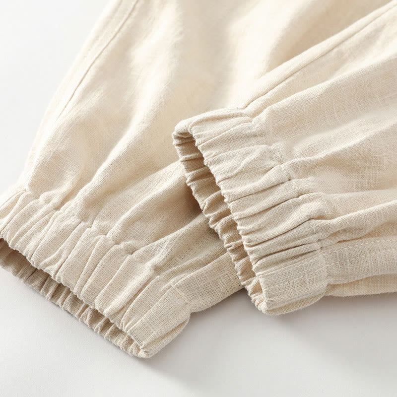 Buddha Stones Summer Ramie Linen Cotton Ankle-Length Elastic Cuffs Tapered Men's Pants With Pockets - image 9