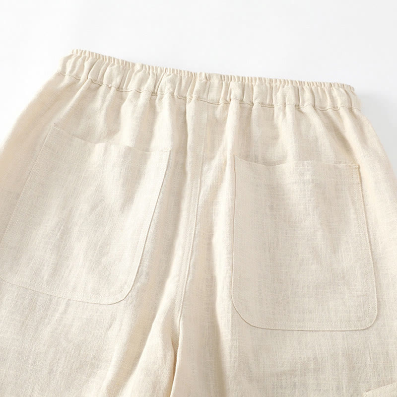 Buddha Stones Summer Ramie Linen Cotton Ankle-Length Elastic Cuffs Tapered Men's Pants With Pockets - image 5