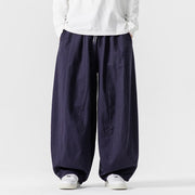 Foviel Fall Solid Color Cotton Elastic Waist Men's Harem Pants With Pockets