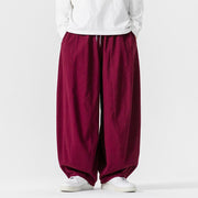 Foviel Fall Solid Color Cotton Elastic Waist Men's Harem Pants With Pockets