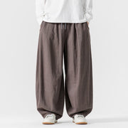 Foviel Fall Solid Color Cotton Elastic Waist Men's Harem Pants With Pockets