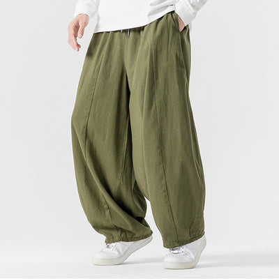 Buddha Stones Fall Solid Color Cotton Elastic Waist Men's Harem Pants With Pockets - image 6