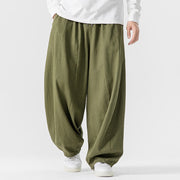Foviel Fall Solid Color Cotton Elastic Waist Men's Harem Pants With Pockets