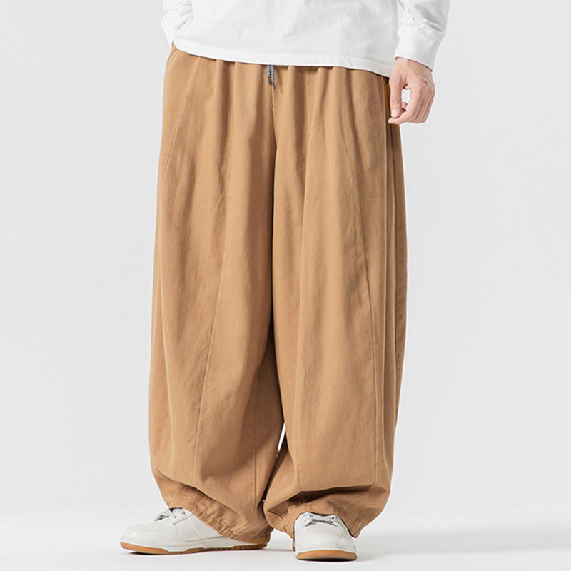 Buddha Stones Fall Solid Color Cotton Elastic Waist Men's Harem Pants With Pockets - image 12