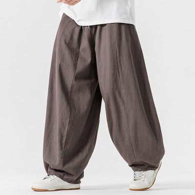 Buddha Stones Fall Solid Color Cotton Elastic Waist Men's Harem Pants With Pockets - image 21