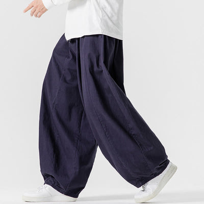 Buddha Stones Fall Solid Color Cotton Elastic Waist Men's Harem Pants With Pockets - image 36
