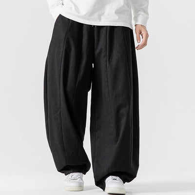 Buddha Stones Fall Solid Color Cotton Elastic Waist Men's Harem Pants With Pockets - image 40