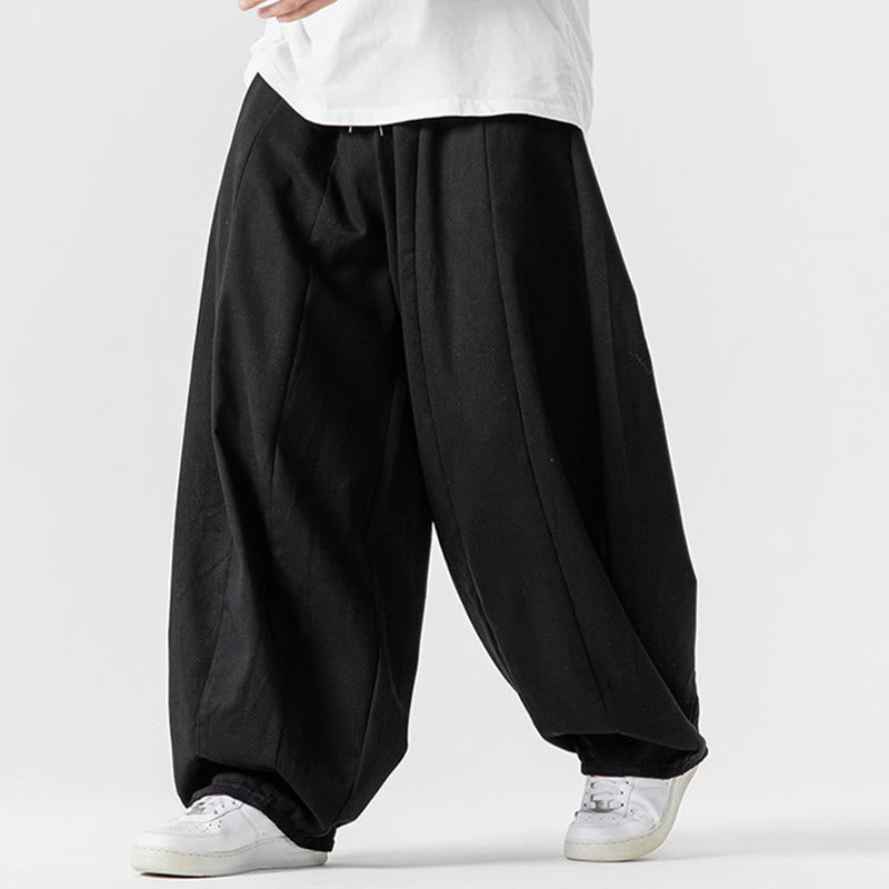 Buddha Stones Fall Solid Color Cotton Elastic Waist Men's Harem Pants With Pockets - image 41