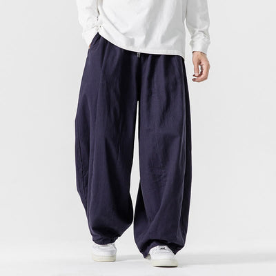 Buddha Stones Fall Solid Color Cotton Elastic Waist Men's Harem Pants With Pockets - image 32