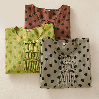 Buddha Stones Fall Round Neck Polka Dots Long Sleeve Women's Polyester Shirt  - image 26