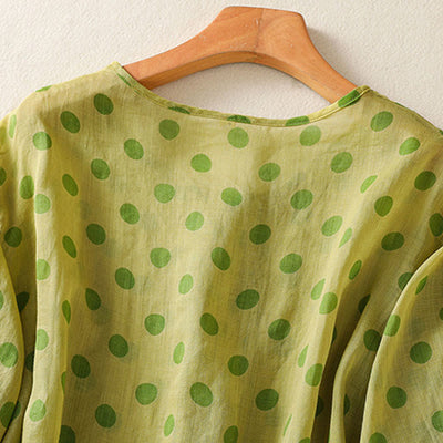 Buddha Stones Fall Round Neck Polka Dots Long Sleeve Women's Polyester Shirt  - image 14