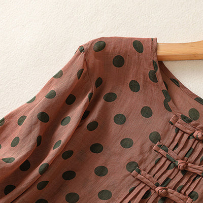 Buddha Stones Fall Round Neck Polka Dots Long Sleeve Women's Polyester Shirt  - image 2