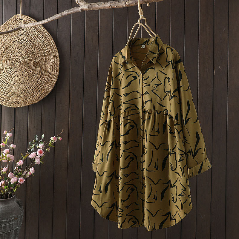 Buddha Stones Spring Fall Stand Collar Line Pattern Long Sleeve Women's Cotton Polyester Shirt  - DarkGoldenrod - US14，UK/AU18，EU46 (4XL) - image 1