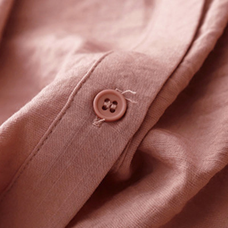 Buddha Stones Spring Fall Stand Collar Plain Long Sleeve Women's Cotton Polyester Shirt  - image 18