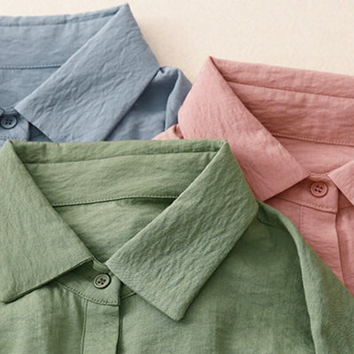Buddha Stones Spring Fall Stand Collar Plain Long Sleeve Women's Cotton Polyester Shirt  - image 24