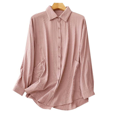 Buddha Stones Spring Fall Stand Collar Plain Long Sleeve Women's Cotton Polyester Shirt  - image 13
