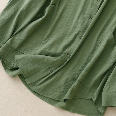 Buddha Stones Spring Fall Stand Collar Plain Long Sleeve Women's Cotton Polyester Shirt  - image 11