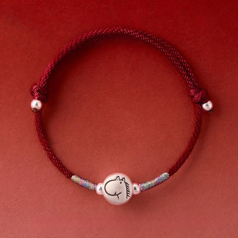 Buddha Stones Year of the Horse 999 Sterling Silver Red String Luck Bracelet - image 1