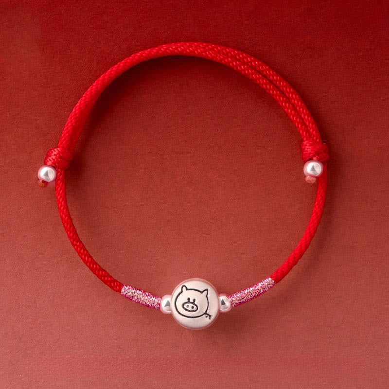 Buddha Stones Year of the Horse 999 Sterling Silver Red String Luck Bracelet - Pig Red String(Wrist Circumference: 14-18 cm) - image 37