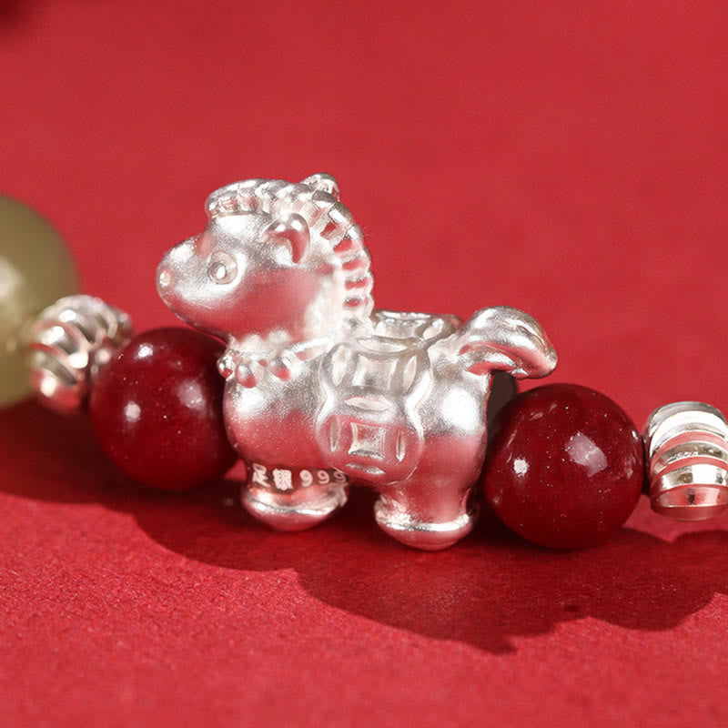 Buddha Stones Year Of The Horse Cinnabar Hetian Jade 999 Sterling Silver Red String Concentration Bracelet - image 4