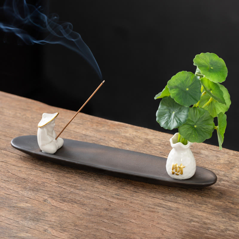 Buddha Stones Pixiu Wealth Home Decoration Incense Burner - White Fisherman(25.7*7.5*5.8 cm) - image 6