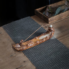 Buddha Stones Small Boat Cicada Home Decoration Incense Burner - Fishing From A Lone Boat(25*5.5*5.5cm) - image 0