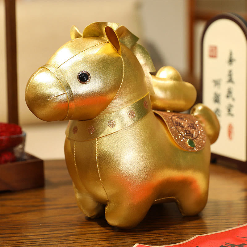 Buddha Stones Year Of The Horse Gold Ingot Cute Pony Doll Prosperity Home Decoration - Horse With Ingot - 25cm(Measured from ear to foot) - image 1